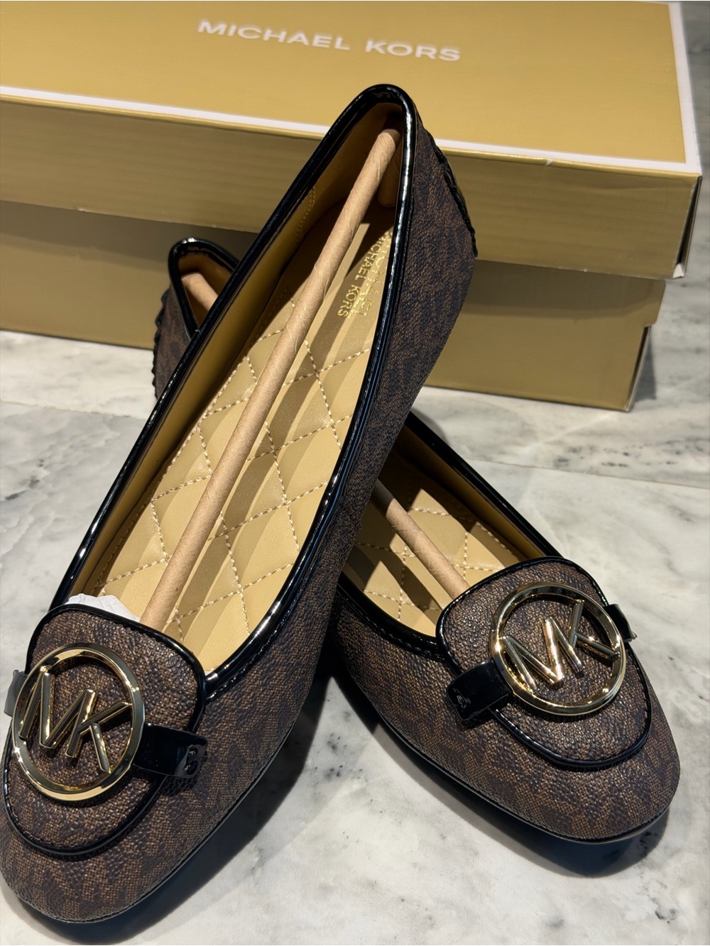 Michael Kors Brown Logo Quilted Insole Moccasins